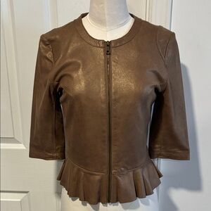 My Tribe Brown Peplum Leather Jacket S